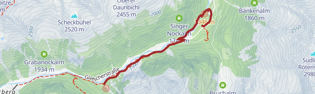 Route map: WildeWasserWeg: (Etappe 1) WildeWasserArena - Ruetz Katarakt – Tschangelair Alm – Grawa Wasserfall/Grawa Alm
